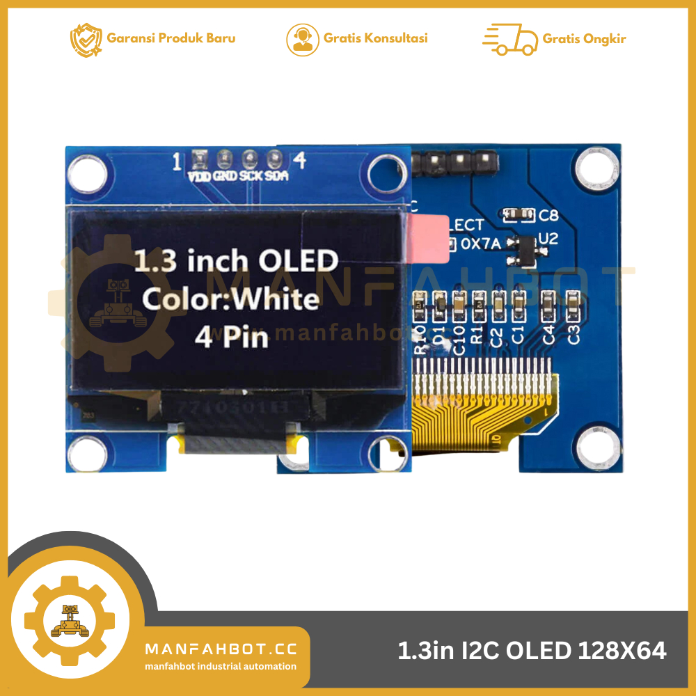 LCD OLED 1.3 นิ้ว 128x64 I2C IIC สีขาว SH1106
