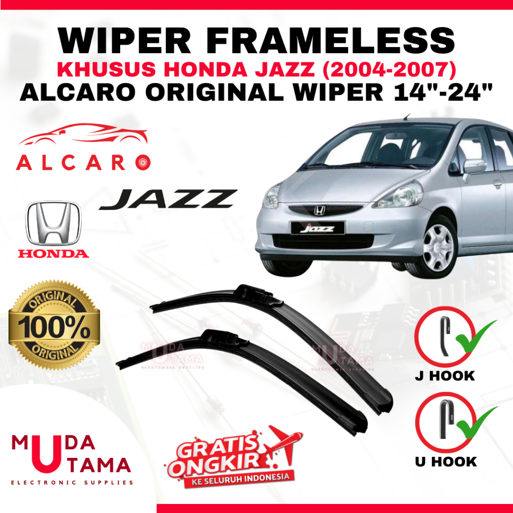 ที่ปัดน้ําฝนไร้กรอบ JAZZ 2004 ถึง 2007 Original Alcaro - JAZZ ไม้กวาดกระจก - JAZZ Frameless Wiper - 