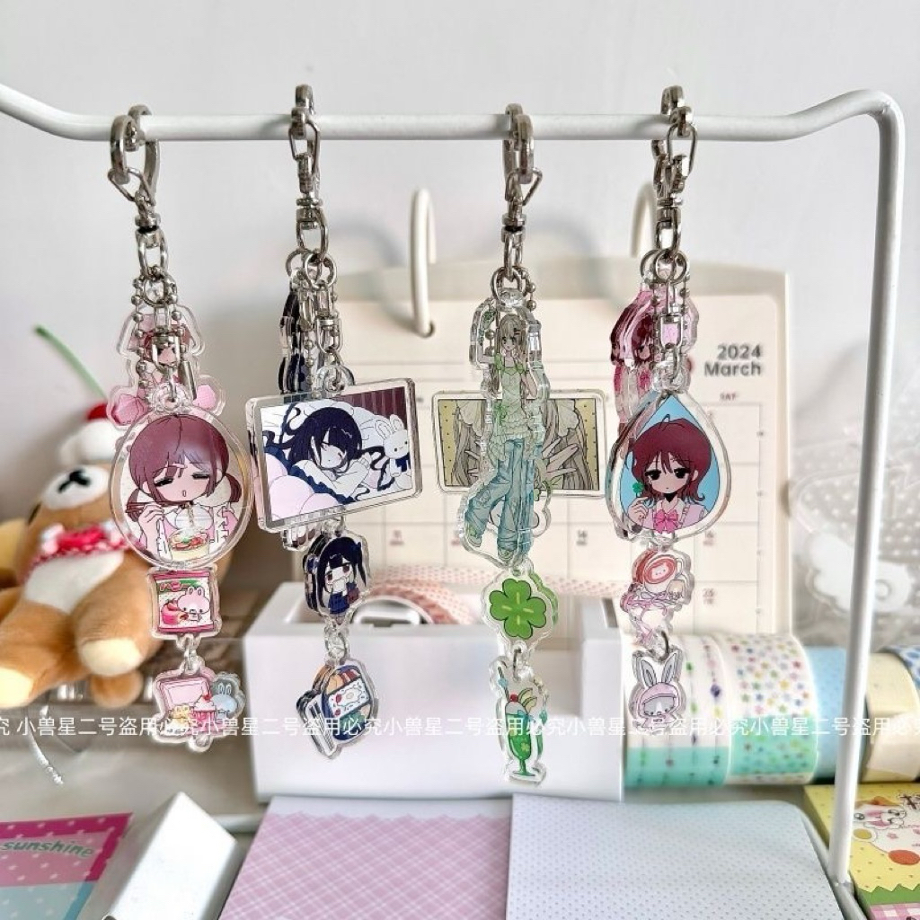 CUTE PINK GREEN BLUE Y2K ANIME KEYCHAIN SET