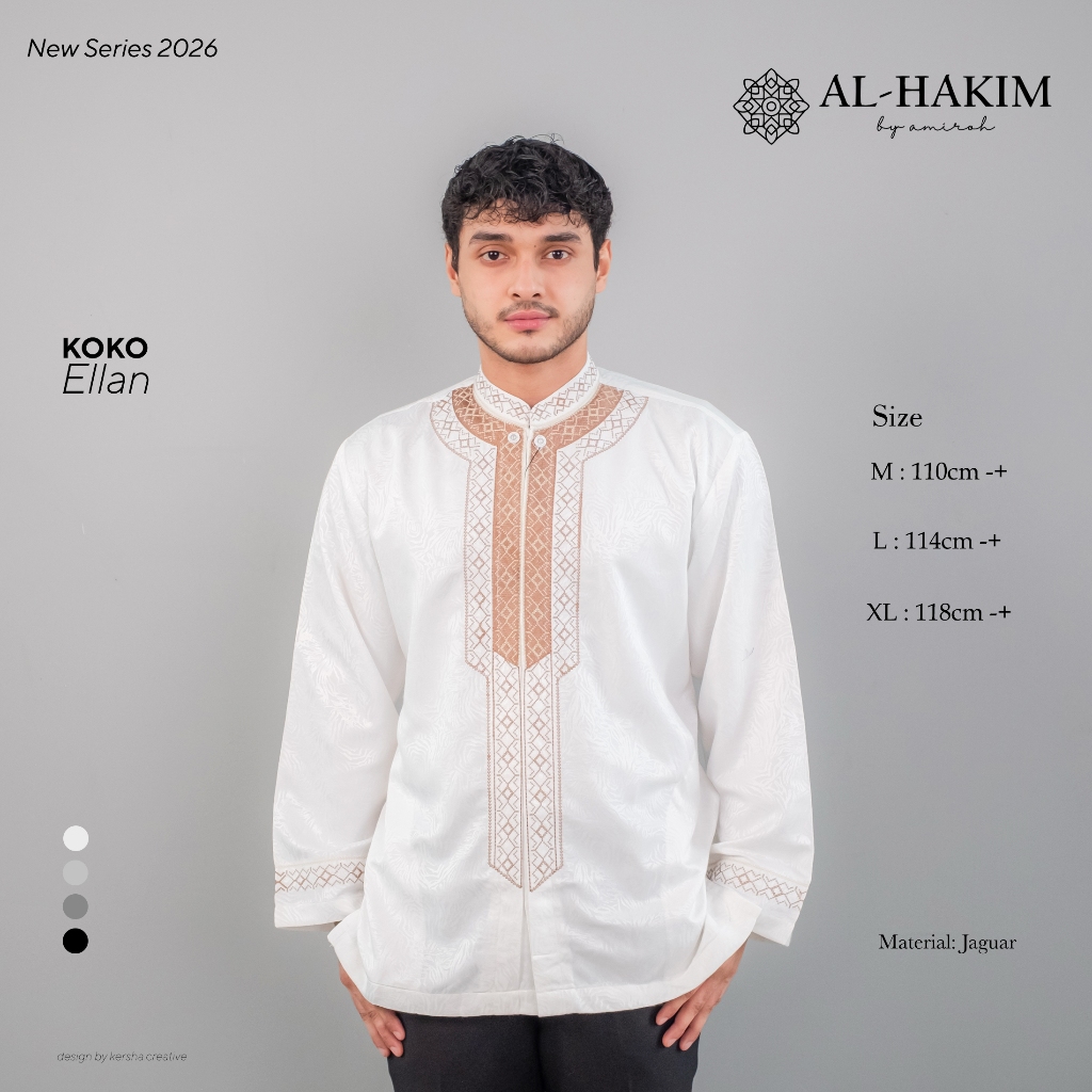 Al Hakim - เสื้อเชิ้ตแขนยาวผู้ชาย Koko, Jaguar Premium White Series, แฟชั่นมุสลิม