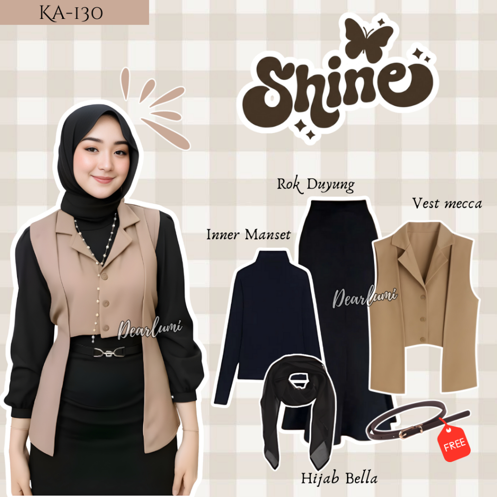 Dearlumi - 4in1Latest Eid Outfit Bukber Outfit (เสื้อกั๊กเมคก้า + ข้อมือด้านใน + กระโปรงนางเงือก + B