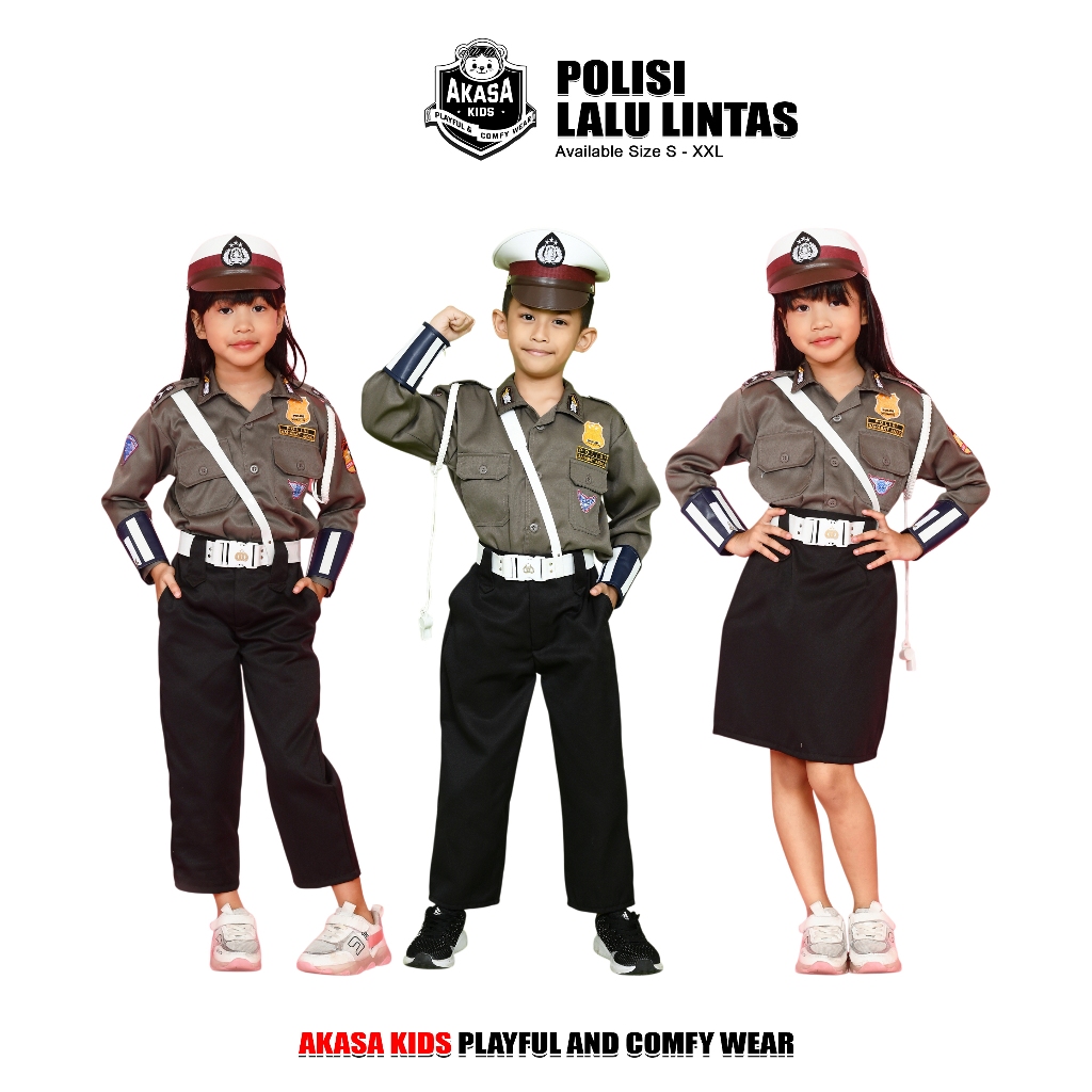 AKASA KIDS - เครื่องแบบตํารวจจราจรสําหรับเด็กชายและเด็กหญิง | เสื้อผ้ามืออาชีพสําหรับเด็ก 1 ชุด