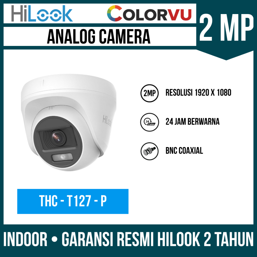 Hilook Colorvu กล้องวงจรปิดกลางแจ้งในร่ม 2MP