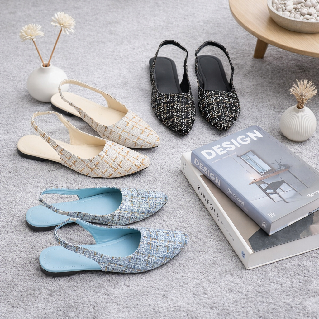 MOANA รองเท้าส้นเตี้ยเกาหลีสําหรับผู้หญิง