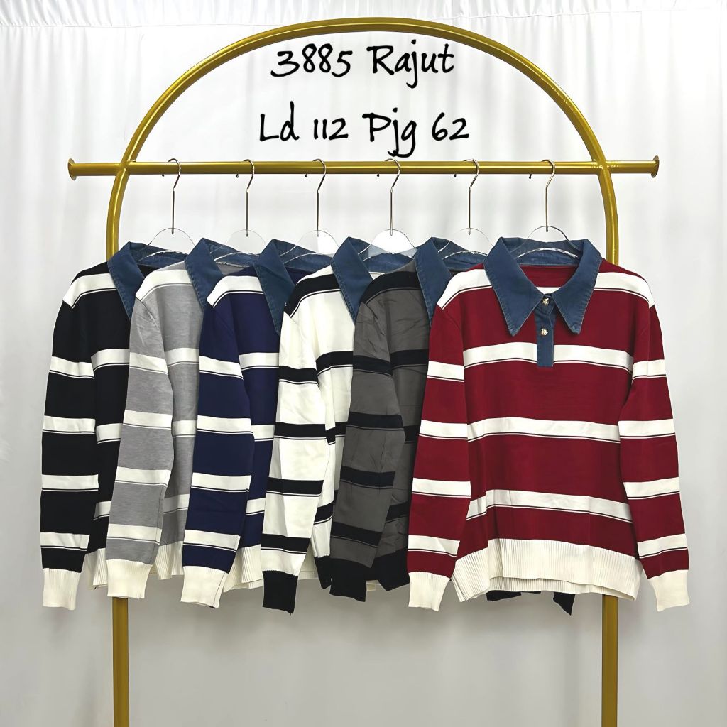 KAMEJA Womens Imported Striped Shirt Collar Knit T-Shirt Top 3885