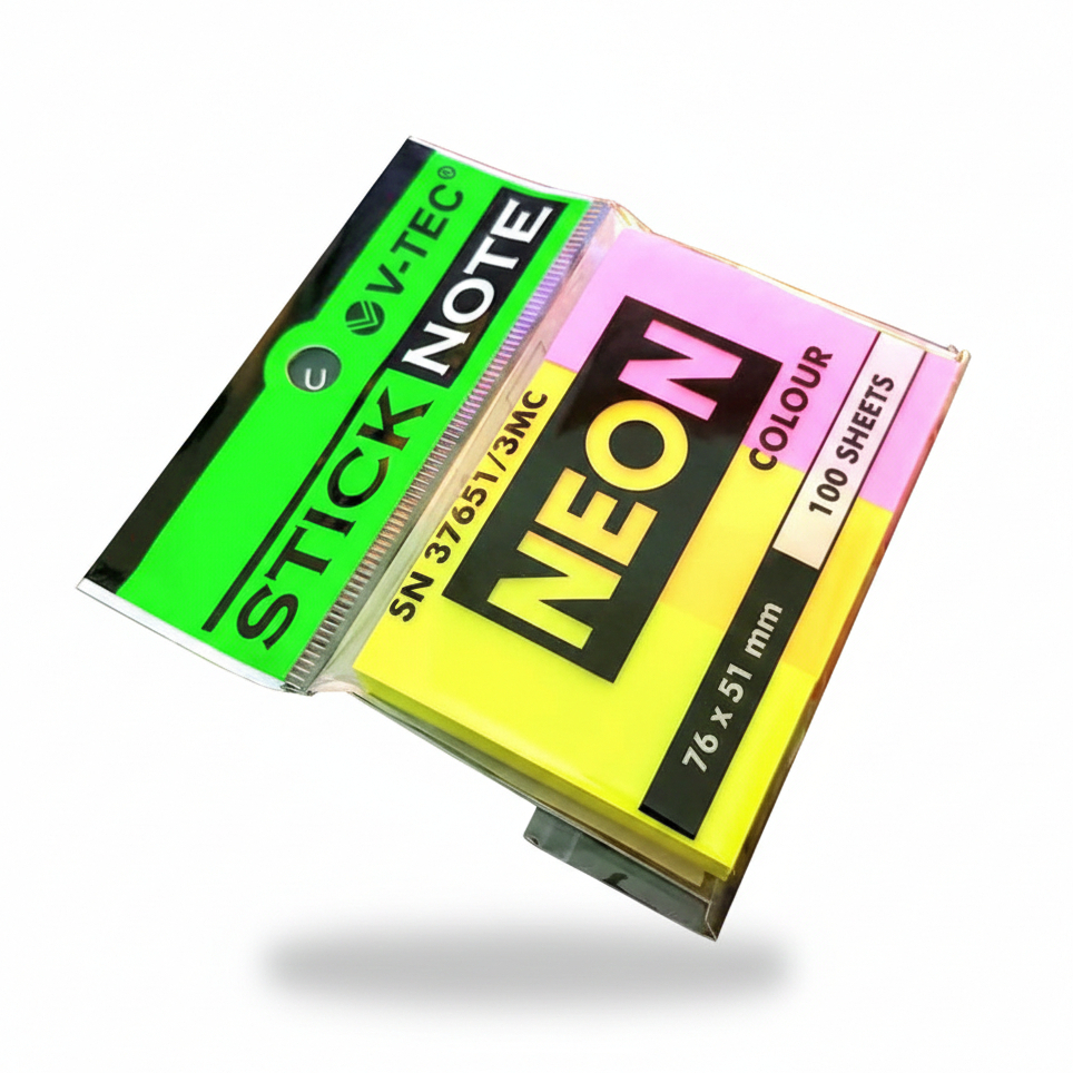 โน้ตสีนีออน 76 มม. x 51 มม. 3 แถว V-Tec
