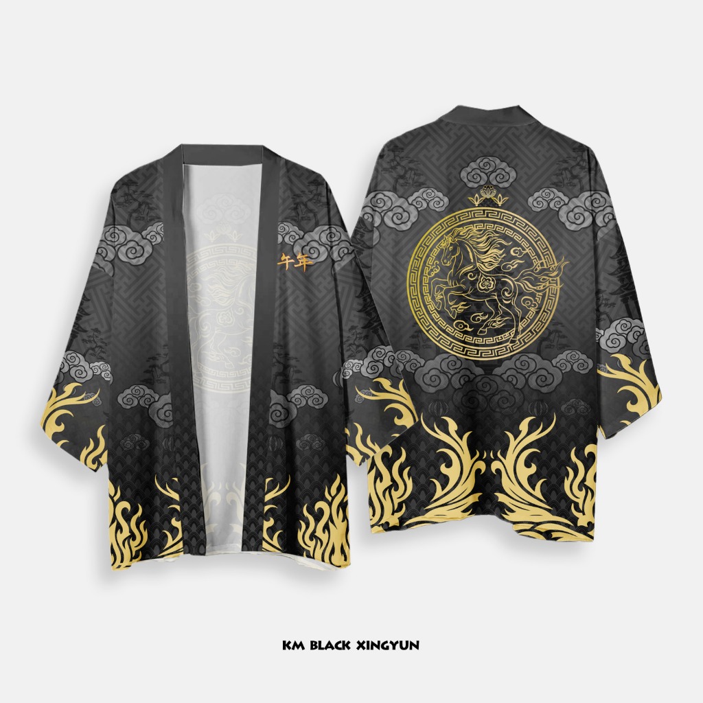 Kimono Outwear Casual FullPrint 3R Chinese New Year Edition KM Black Xingyun