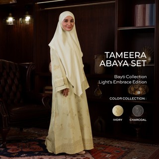 Gerai Hawa - Tameera Gamis Dress Abaya Set French Khimar Baju Umrah, Haji, Kajian, Akad, Pernikahan, Kondangan, & Seragaman Exclusive Motif Metamorphose - Light's Embrace Edition - Bayti Serenity