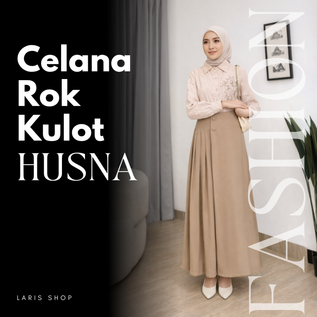 Husna Polite กางเกงกระโปรงผู้หญิงพรีเมี่ยมหรูหรา 2 ปุ่ม วัสดุ Moscrepe