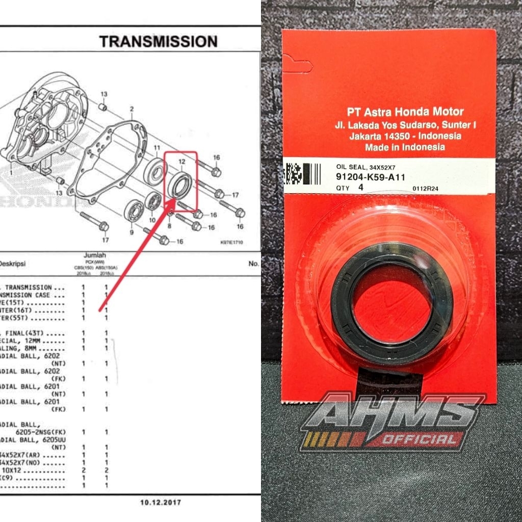 Seal Sil 34x52x7 ล้อหลัง (เกียร์ Final) Vario 150 125 PCX ADV 91204K59A11