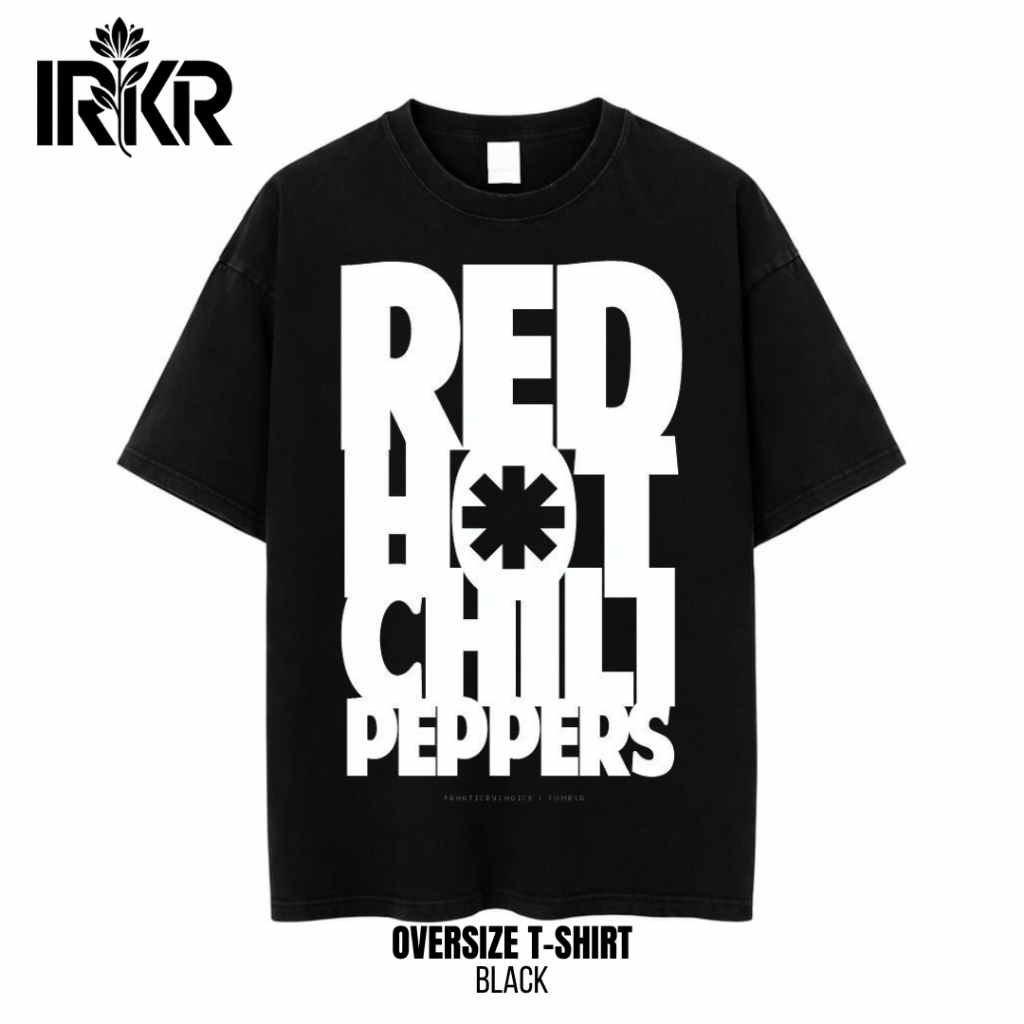 IRKR เสื้อยืดโอเวอร์ไซส์ Unisex สีดํา "RHCP" - Band 8