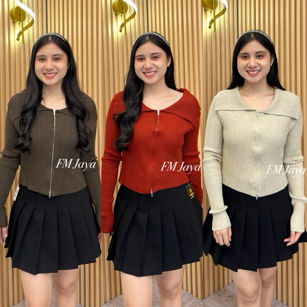 DOUBLE ZIPPER KNIT TOP 6186 || เสื้อ PREMIUM KNIT || ผู้หญิง KNIT BLOUSE || ผู้หญิง KNIT TOP