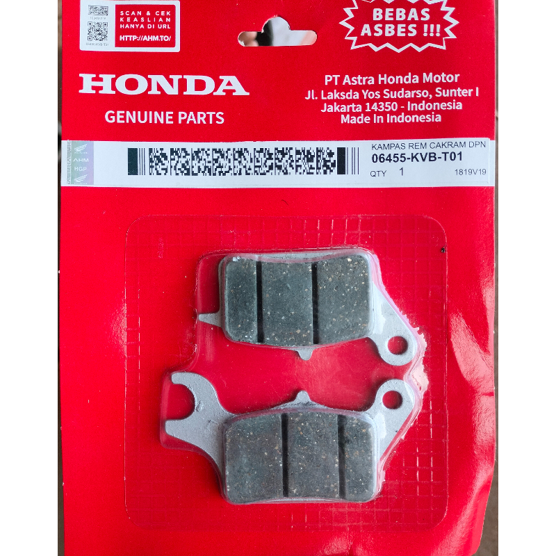 ผ้าเบรคหน้า AHM 06455-KVB-T01 | สําหรับรถมอเตอร์ไซค์ BeAT, Scoopy & Vario