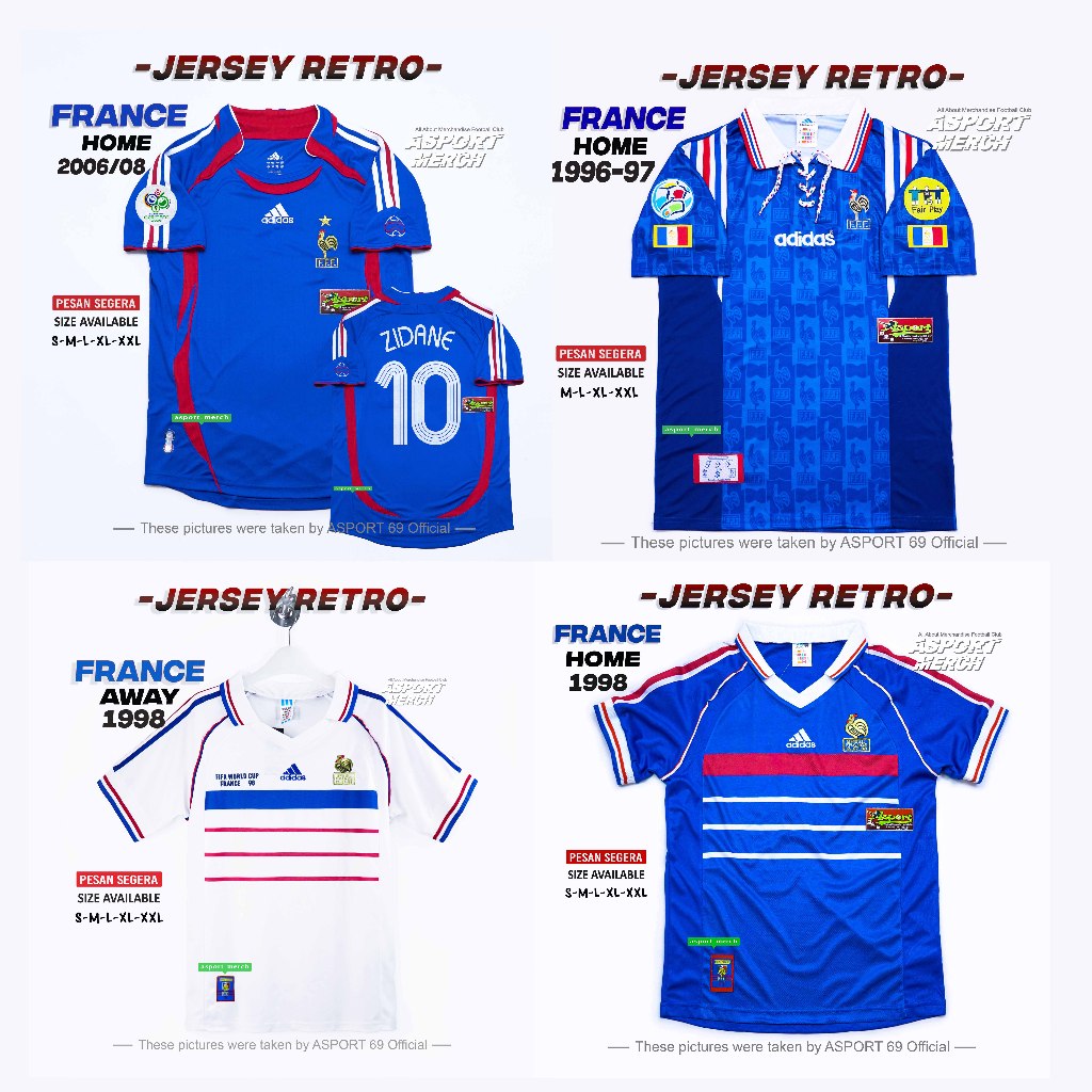 RETRO FRENCH COLLECTION HOME AWAY THIRD FRANCE 1996 - 2006