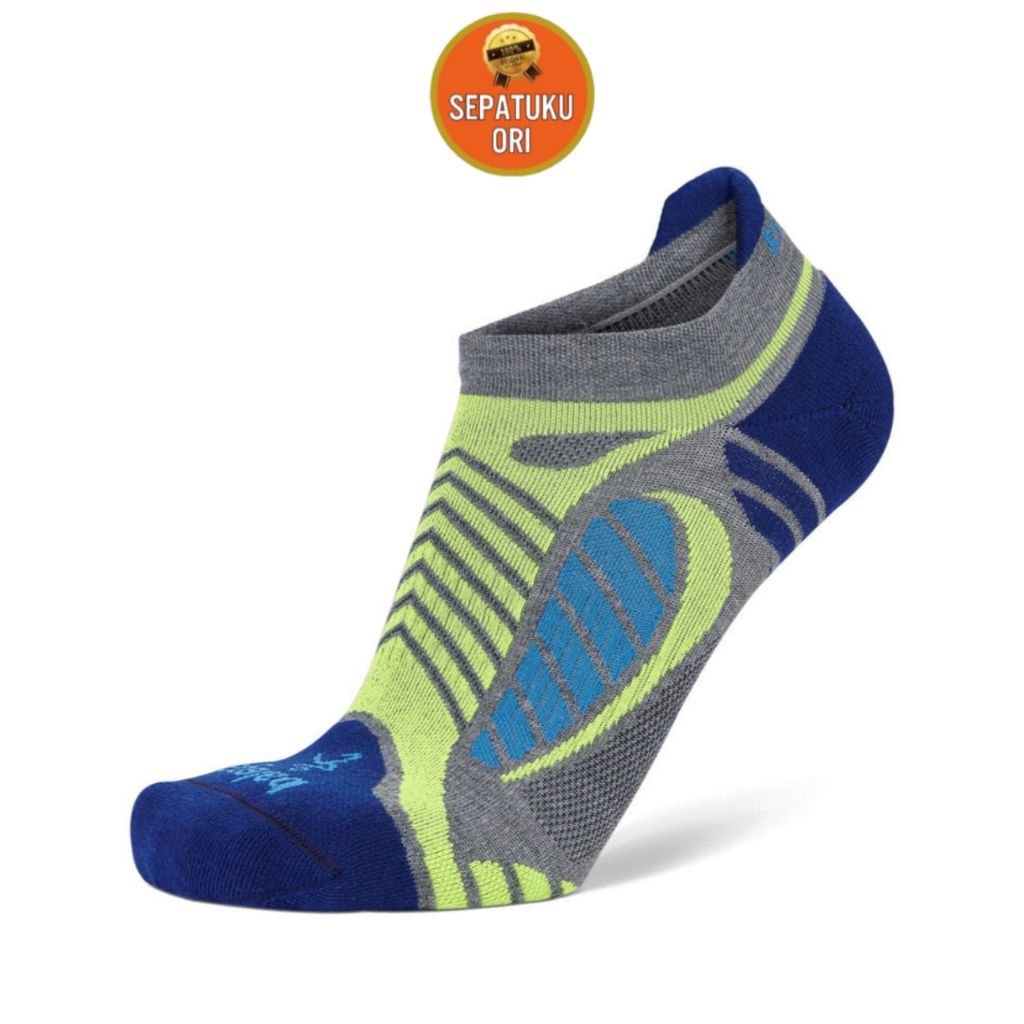 BALEGA ULTRALIGHT ถุงเท้า UNISEX NO SHOW RUNNING SOCK GREY HEATHER/ROYAL BLUE ใหม่ต้นฉบับ