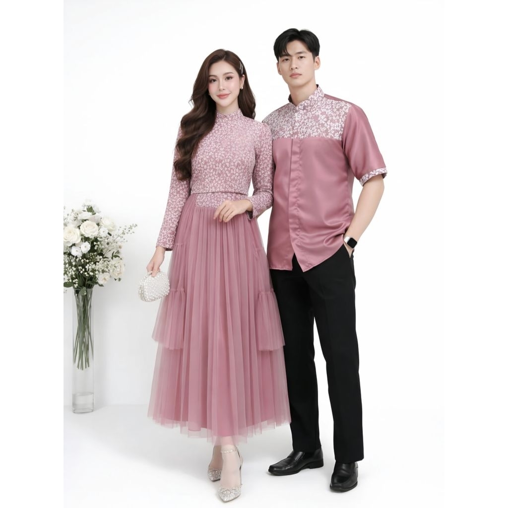KEMEJA ชุดคู่หรูหรา – Jaguar Gamis ผสมกํามะหยี่ Tulle ผู้หญิง + ชุดเสื้อเชิ้ตผู้ชายสําหรับ Eid & Par