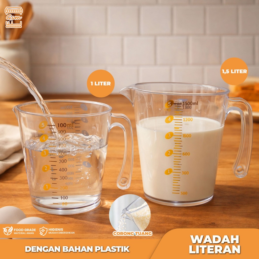 ถ้วยตวงพลาสติก GSM ภาชนะตวงของเหลวในครัวพร้อมสเกล / ถ้วยตวง 1000L / 1500ML
