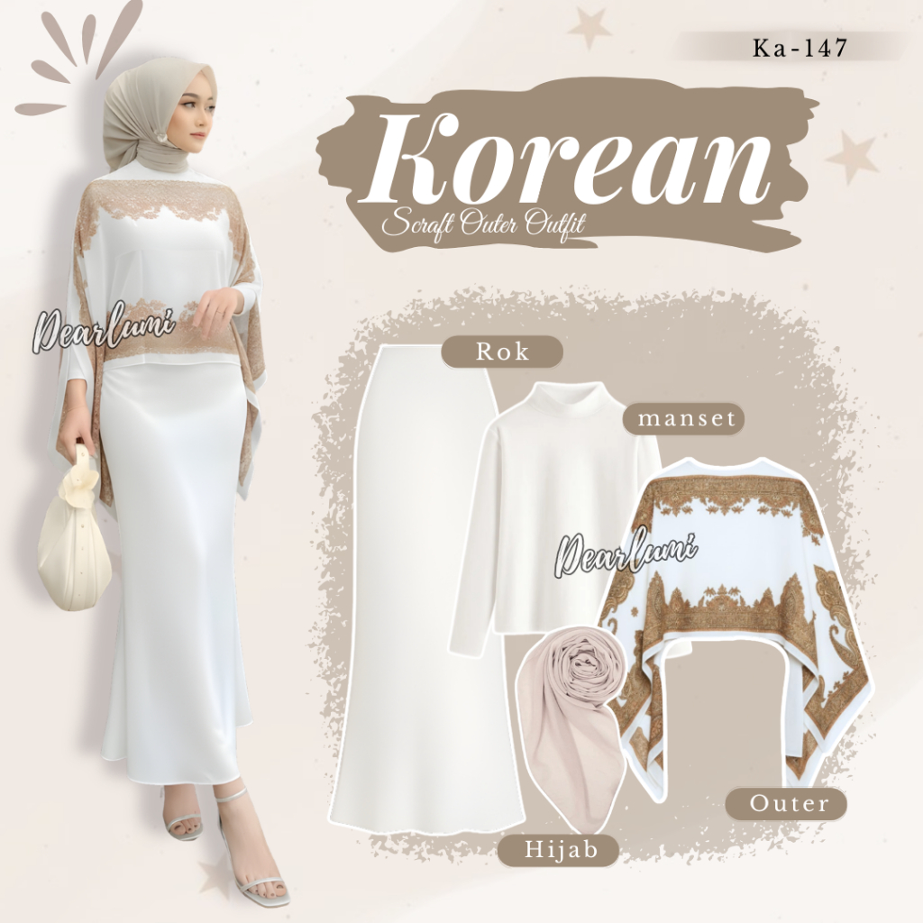 Dearlumi Premium 4in1 Womens Wedding Dress Set (ผ้าพันคอนอกเกาหลี + ข้อมือด้านใน + Bella Square Hija