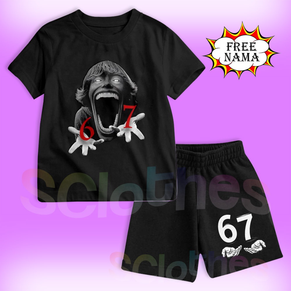 Anomali 67 Kid Brainrot Roblox Six Seven Kids Shorts Set