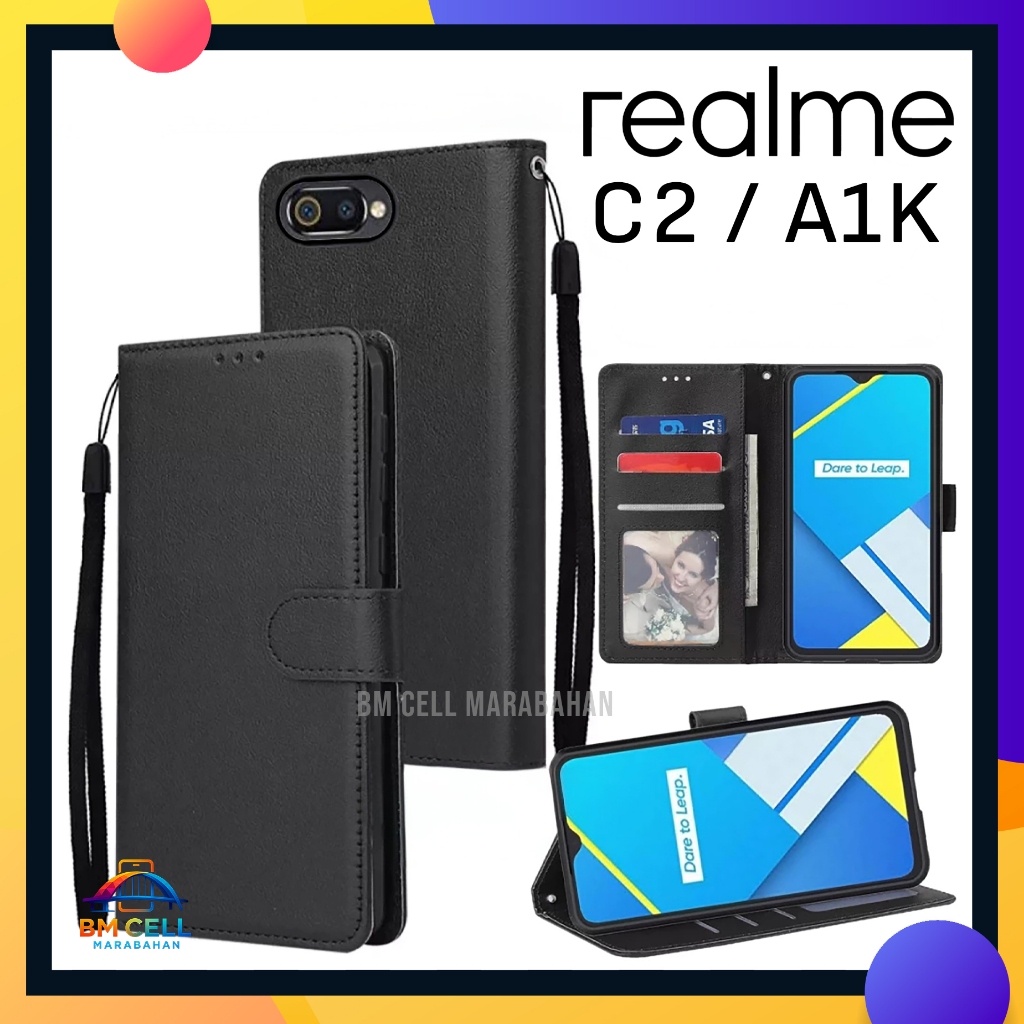 Realme C2 / A1K Flip Cover Wallet Case Premium Leather Softcase Card & Money Slot Magnetic Full Prot