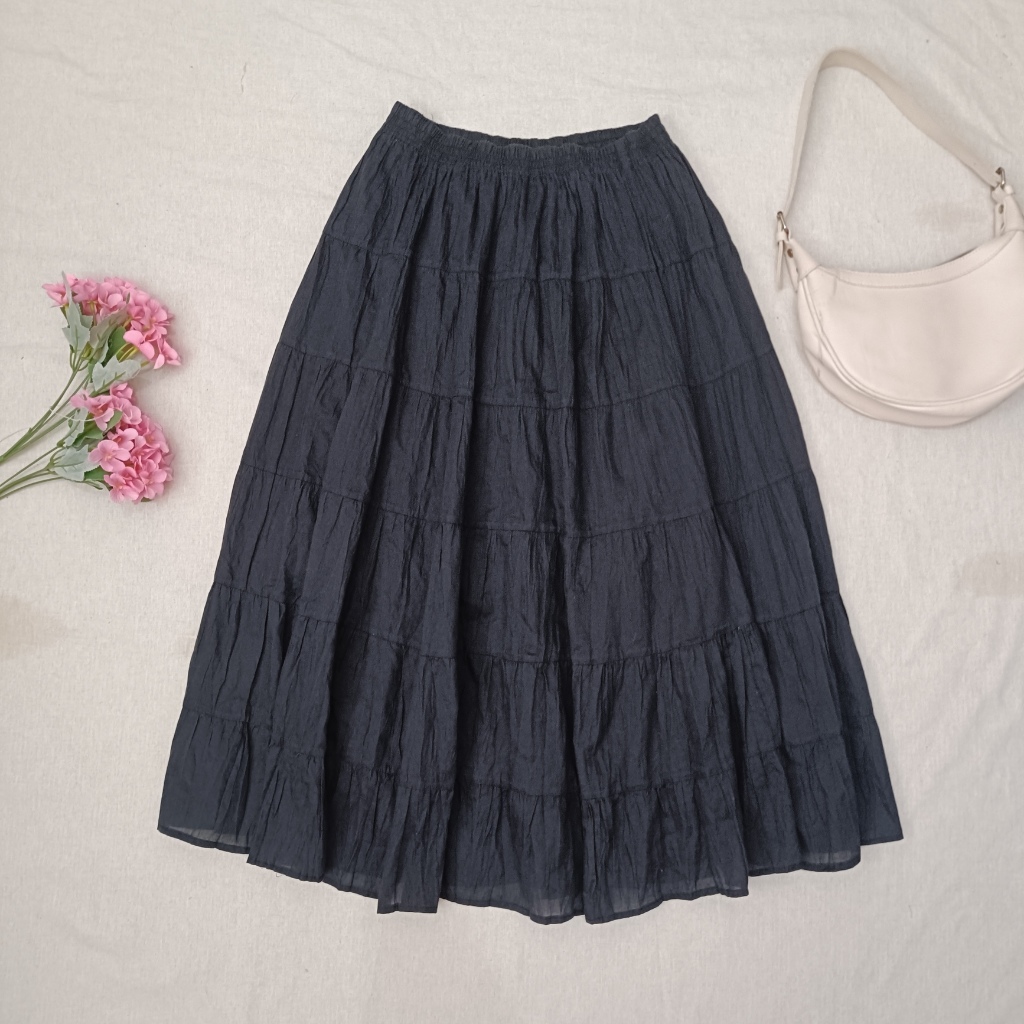 กระโปรงผ้าฝ้าย Mori Kei Tiered | สไตล์ฮาราจูกุโรแมนติก