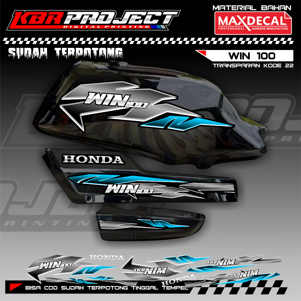 WIN 100 COOL PREMIUM TRANSPARENT STRIPING STICKERS HONDA RACING 22 VARIATION LINES ALREADY CUT