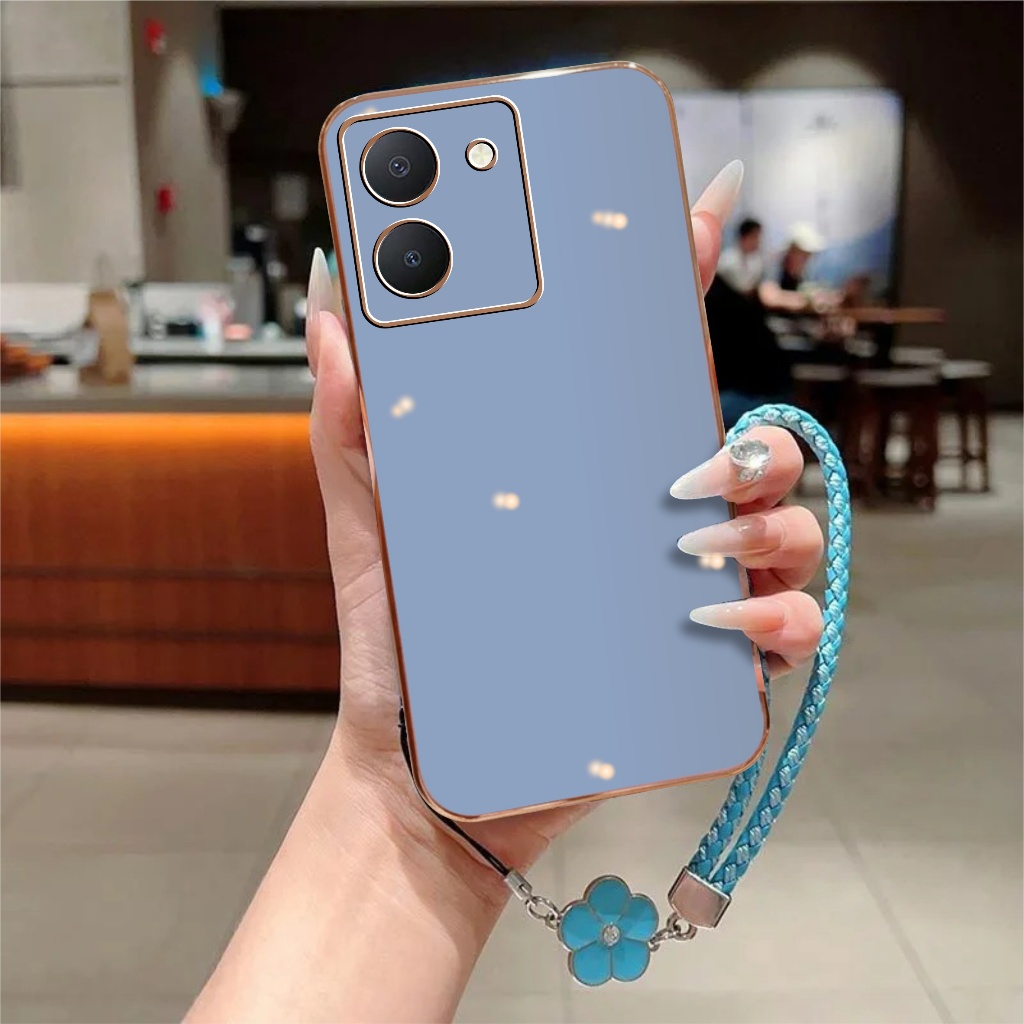 เคสนิ่ม Vivo Y27 Y27s Y36 5G ชุบหรูหราเคลือบเงาฟรีดอกไม้เชือกเส้นเล็กพรีเมี่ยม