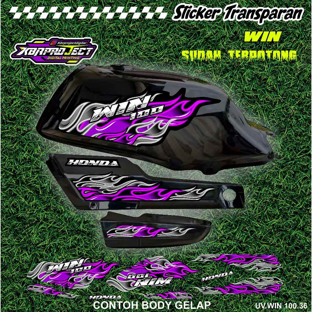 สติ๊กเกอร์ WIN 100 COOL PREMIUM TRANSPARENT พร้อมสติกเกอร์แข่ง HONDA 36 ALTREADY CUT