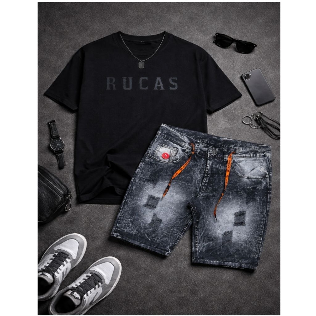 Rucas ชุดเสื้อยืดและกางเกงยีนส์สั้น Unisex