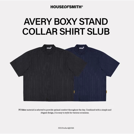 KEMEJA House of Smith Bdg Mens Boxy Shirt - Avery Boxy Stand Collar Shirt Slub - Boxy Shirt