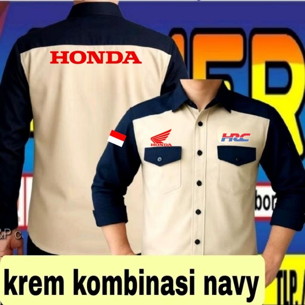 KEMEJA ปักเต็มครีมผสมสีกรมท่าHonda HRCเสื้อHonda HRCเสื้อHonda HRCชุดHonda HRC Pdh Honda HRCทํางานเส