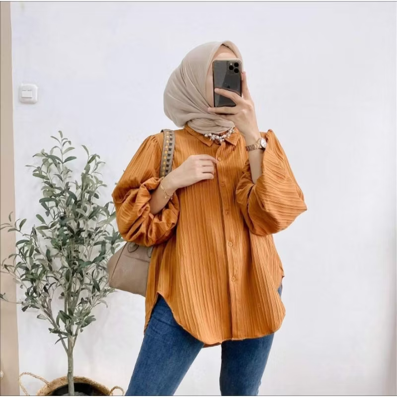KEMEJA Beta Blouse Puffy Lady Crush Premium Plain Shirt