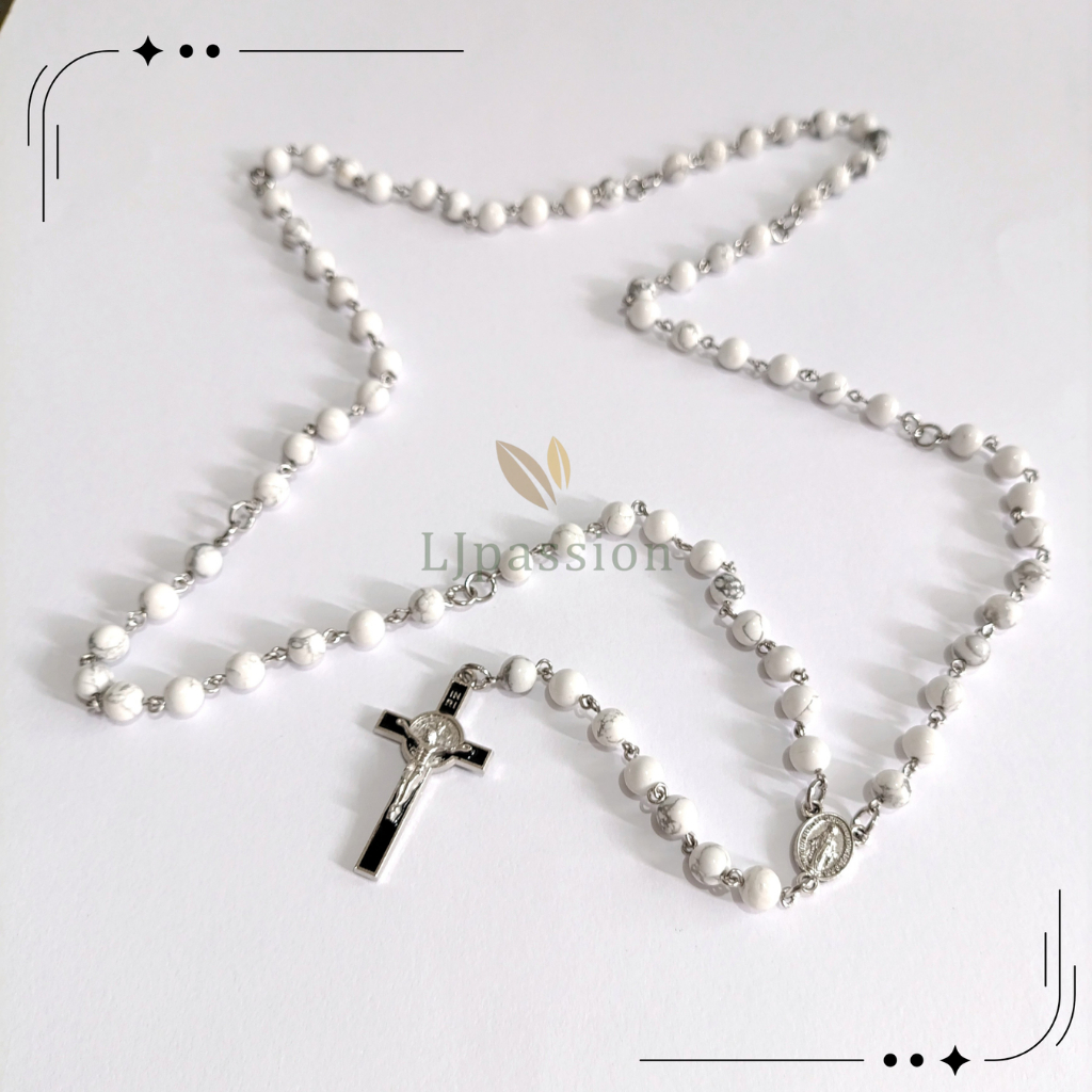 สร้อยคอลูกประคํา LJpassion 77 พ่อของเรา Howlite Stone 6mm NLR28