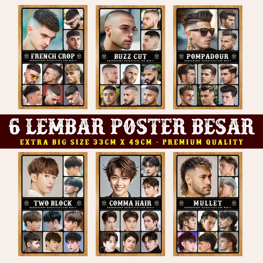 โปสเตอร์ตัดผมชาย ร้านตัดผมและตัดผม แพ็ค 6 แผ่น ขนาด 33ซม. x 49ซม. - 73