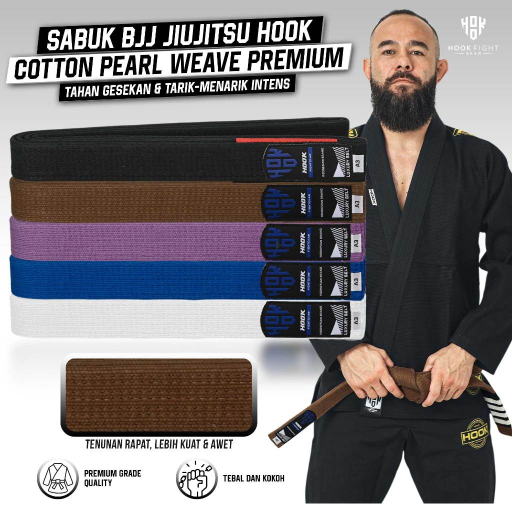 BJJ Jiu Jitsu Belt Hook 100% Cotton Pearl Weave – Competition BJJ Belt Premium