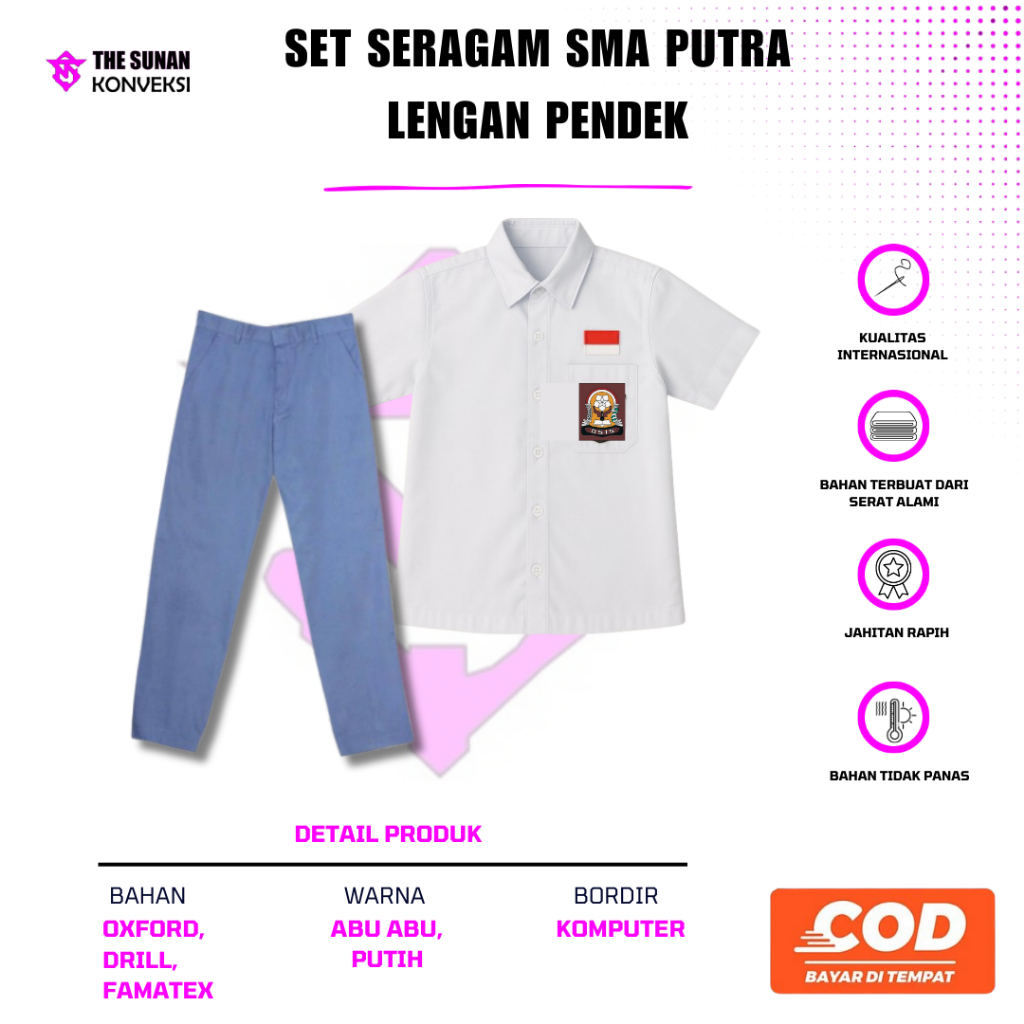WHITE GREY HIGH SCHOOL UNIFORM 1 ชุดเสื้อและกางเกง SCHOOL สูง