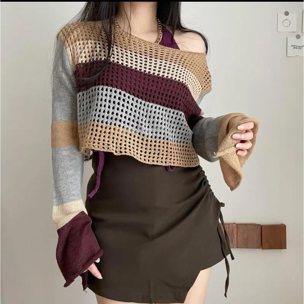 Mikha Top Blouse Crop Top ถักผู้หญิงตาข่ายชายหาดเสื้อผ้าสไตล์เกาหลี B1081