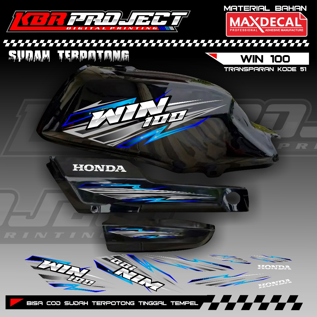 WIN 100 COOL PREMIUM TRANSPARENT STRIPING STICKERS HONDA RACING 51 VARIATION LINES ALREADY CUT