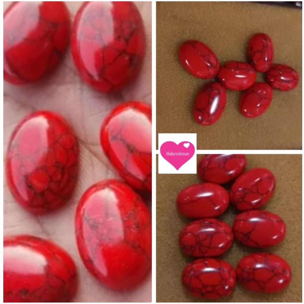 MERAH 3 OVAL RED TURQUOISE STONE 18X13mm ORIGINAL NATURAL HOWLITE STONE
