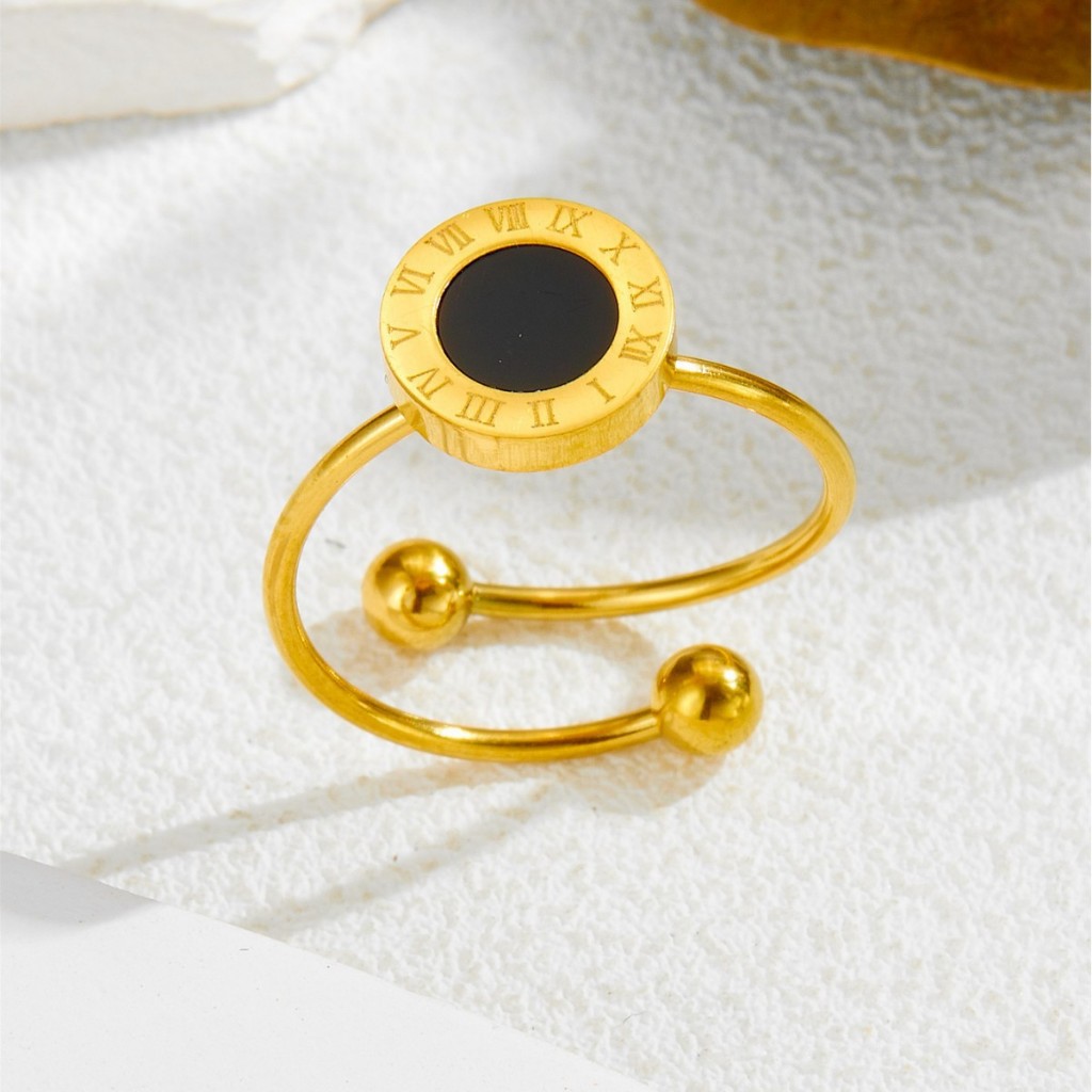 (79) แหวนโรมันสีดําทรงกลม Freesize สําหรับผู้หญิง SC28