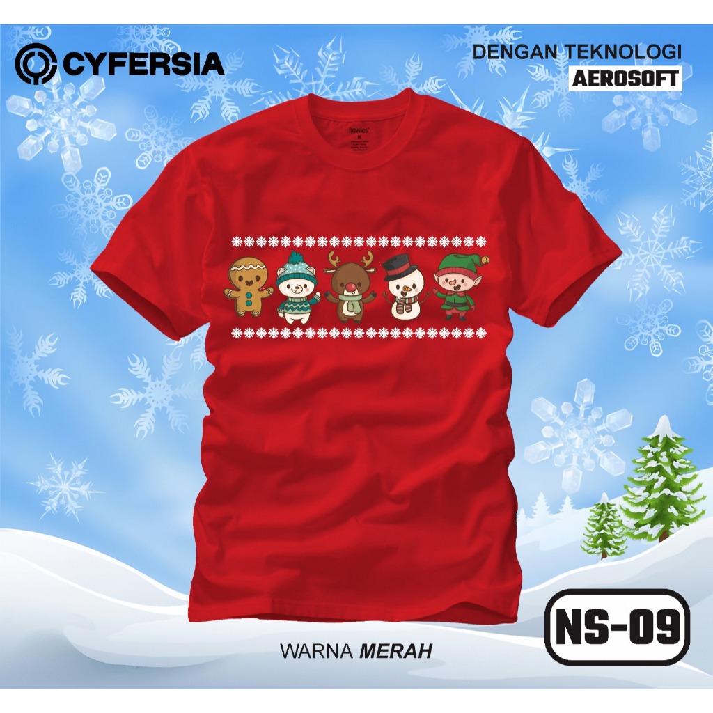 Cyfersia Merry Christmas เสื้อยืด Gingerbread & Reindeer Character Design NS09