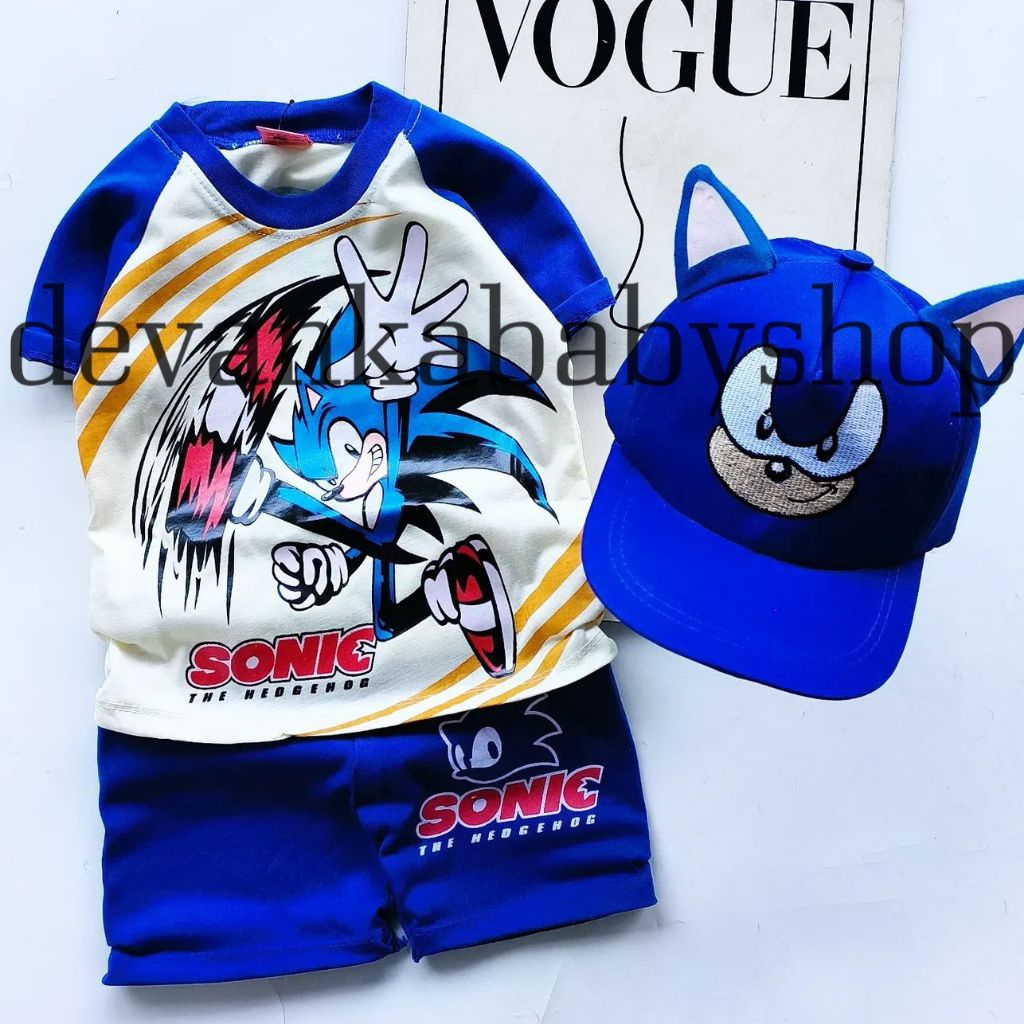 SONIC เสื้อผ้าน่ารัก HEDGEHOG, ชุด BOYS พร้อมรถ MOTIFS, สินค้าที่ดี, สามารถสวมใส่หมวกสําหรับอายุ 1-10 ปี