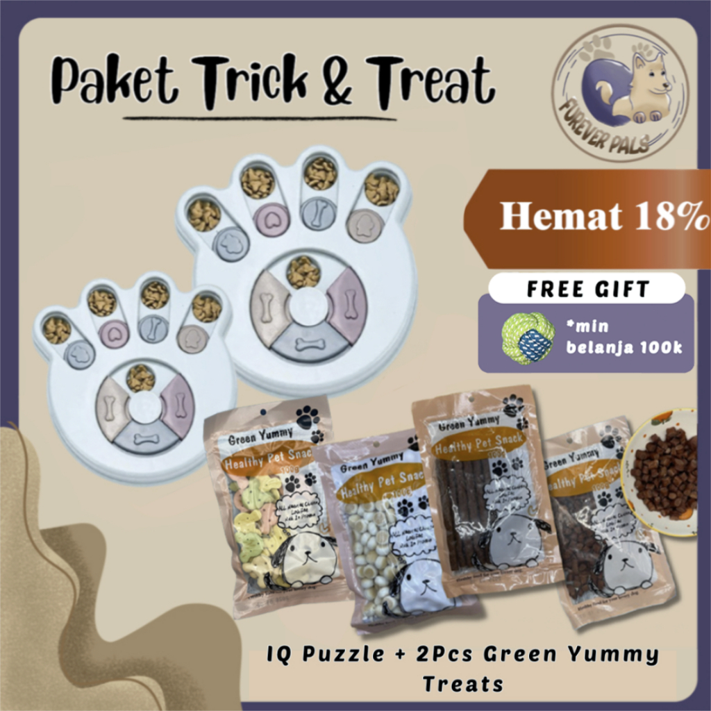 Trick & Creative Package l Pet Needs Saving Package l IQ Puzzle Feeder + ขนมอร่อยสีเขียว 2 ชิ้น