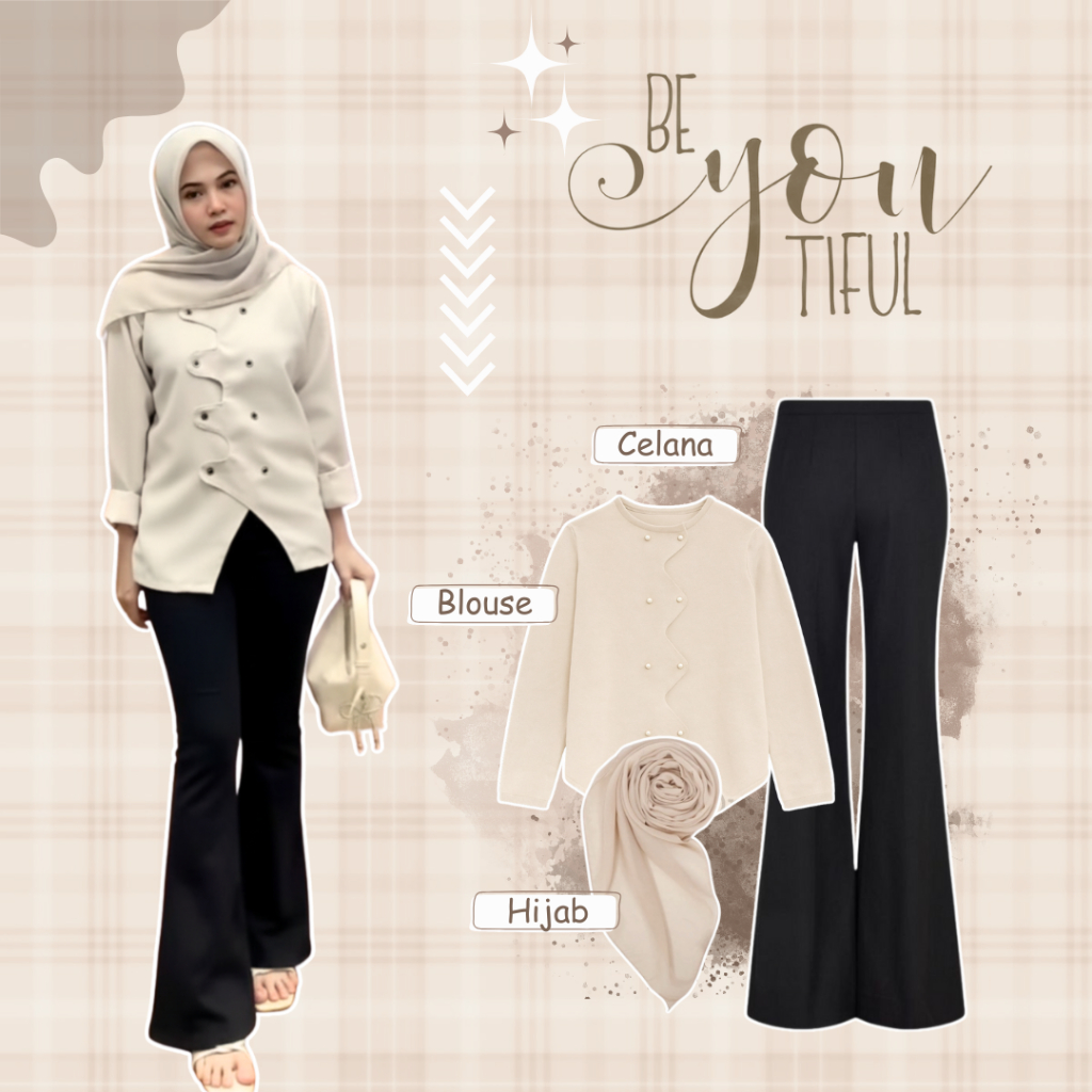 Oneset วัยรุ่นสไตล์เกาหลี 3-In-1 (เสื้อสตรี, กางเกง Cutbray, Hijab) - LU221