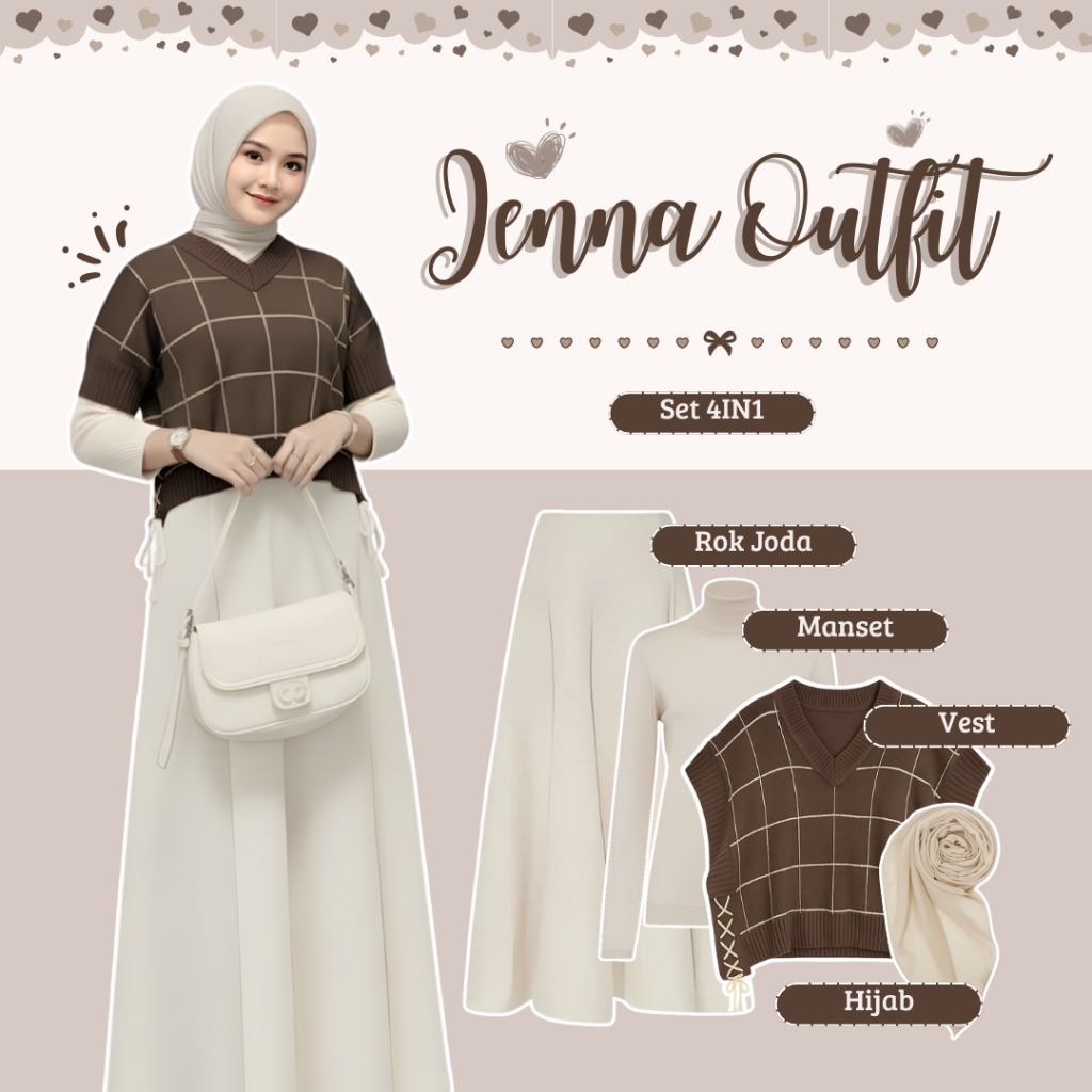 ชุดเสื้อกั๊ก 4-in-1 สําหรับผู้หญิง (JENNA VEST CROP | ข้อมือภายใน | หินจูดา | BELLA SQUARE HIJAB) On
