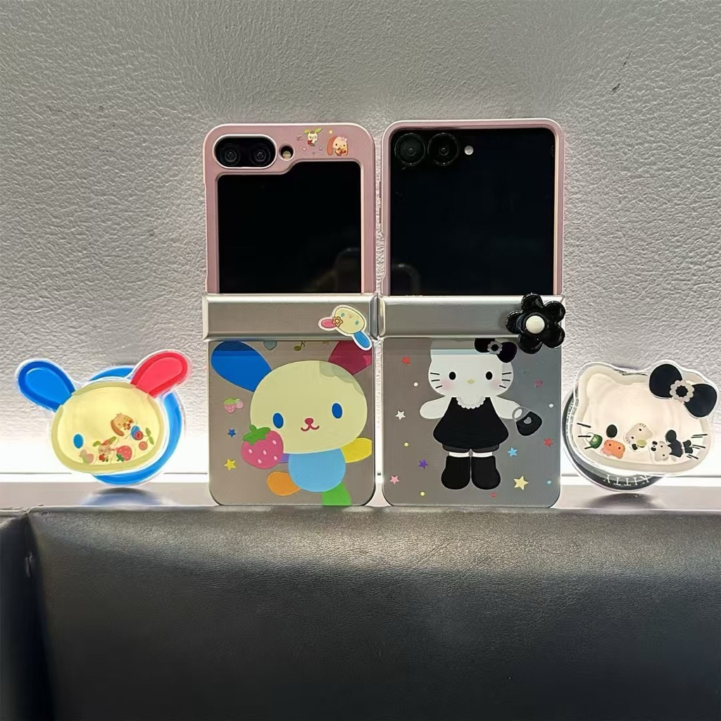 เคสใหม่ Samsung Zflip7 Black Kitty Rilakkumaการ์ตูน Spinner ของเล่นน่ารัก Charm สวยน่ารัก TPU ปลอก H