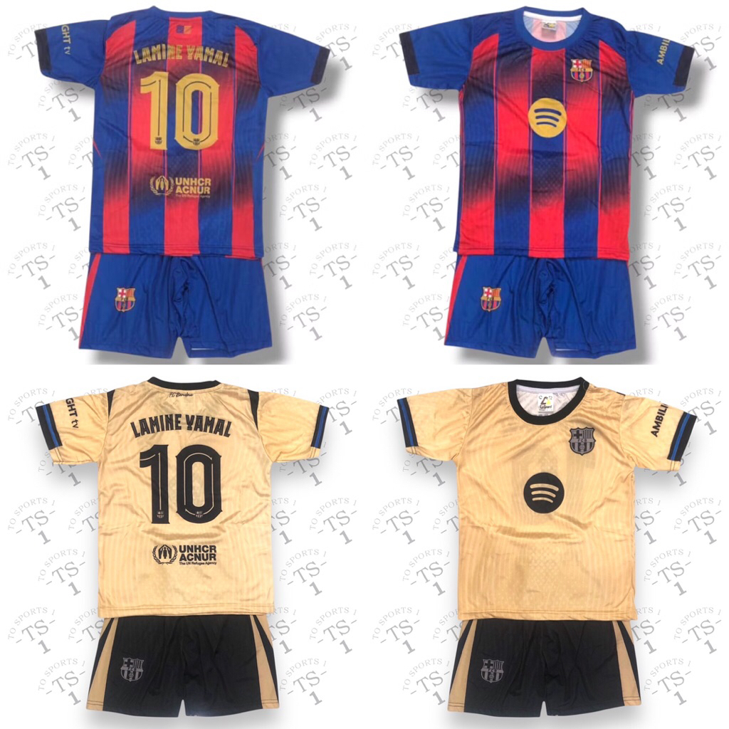 BARCELONA FC KIDS FOOTBALL JERSEY SET MADE IN HYGET PRINTING MATERIAL, ANTI-FADE / LAST HOME AWAY CL