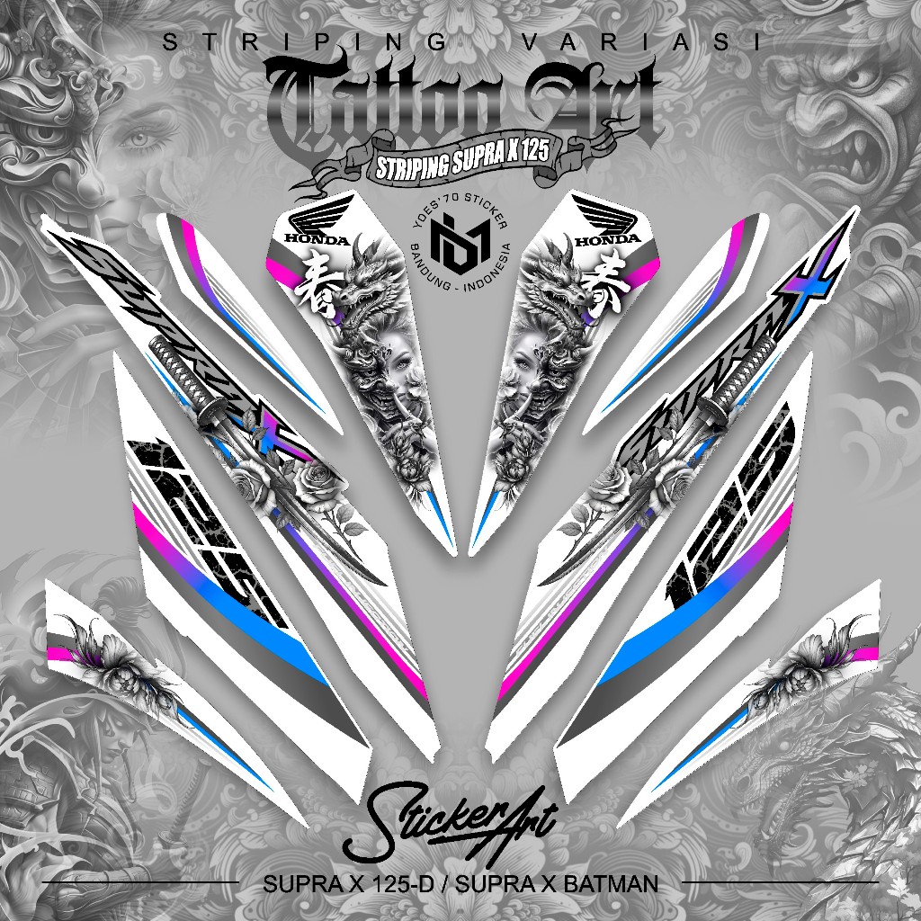 SUPRA X 125R VARIATION STRIPING / TATTOO MOTIF 7 / SUPRA X 125 BATMAN STICKER / SUPRA X BATMAN STICK
