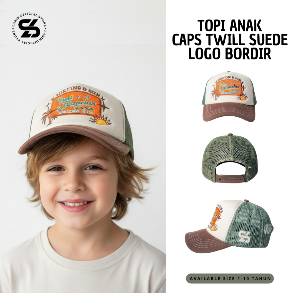 Kids Trucker Hat Surfing & Sun Caps Twill Suede ปักโลโก้ | หมวกเด็กตาข่าย