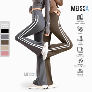 MEISSA Celana Legging Stripe Flare Wanita Sport Legging Cutbray Olahraga Yoga Gym Running Senam